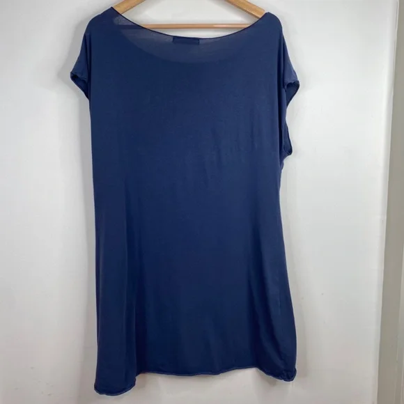 Cut Loose Tunic XL Short Sleeve Mini Dress Navy Lagenlook Boho Beach Lightweight - Picture 3 of 8